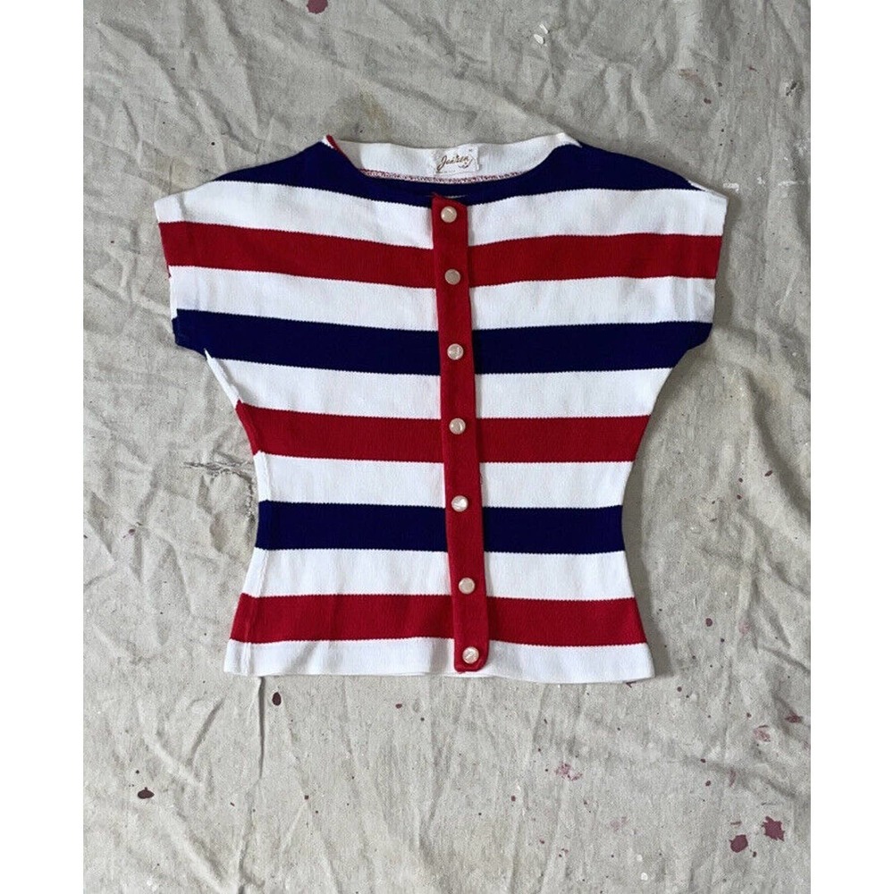 Vintage 40s/50s Jantzen nautical striped knit top w/ MOP buttons